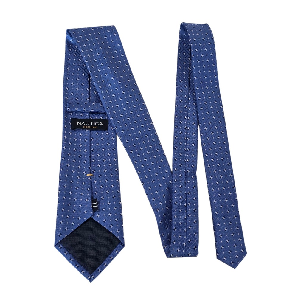 Nautica Mens Necktie Blue‎ Gray Argyle Diamond Silk Woven Classic Designer
